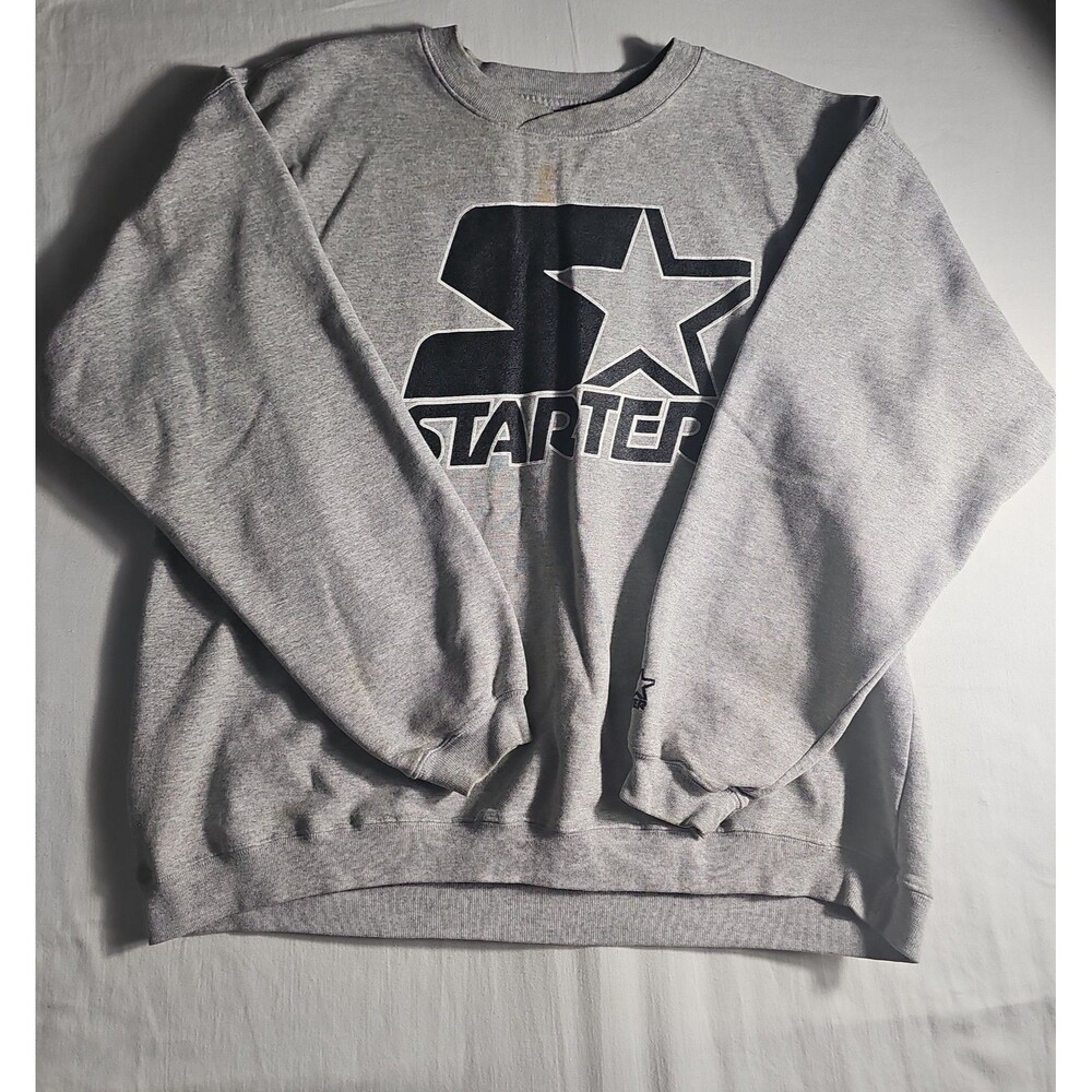 Starter Crewneck Sweatshirt Men's Gray Big Logo Pullover Fleece